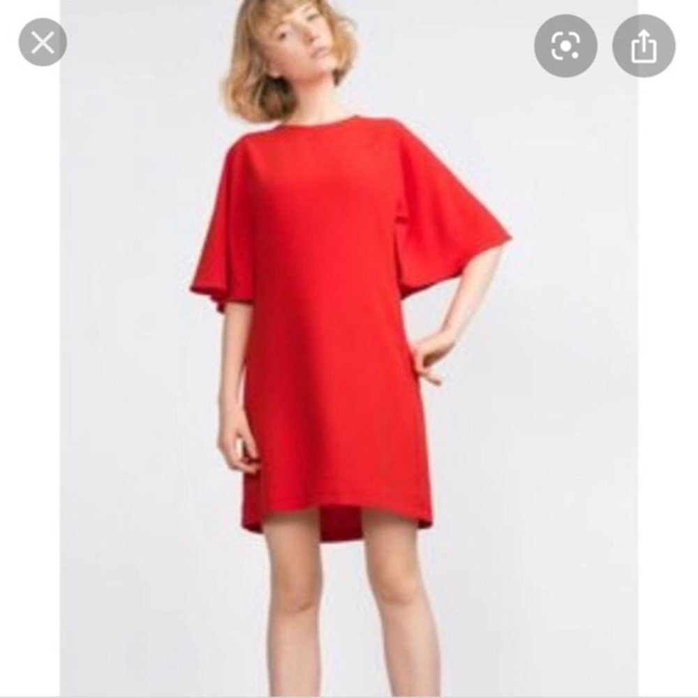 Zara Red Dress with Bell Sleeves